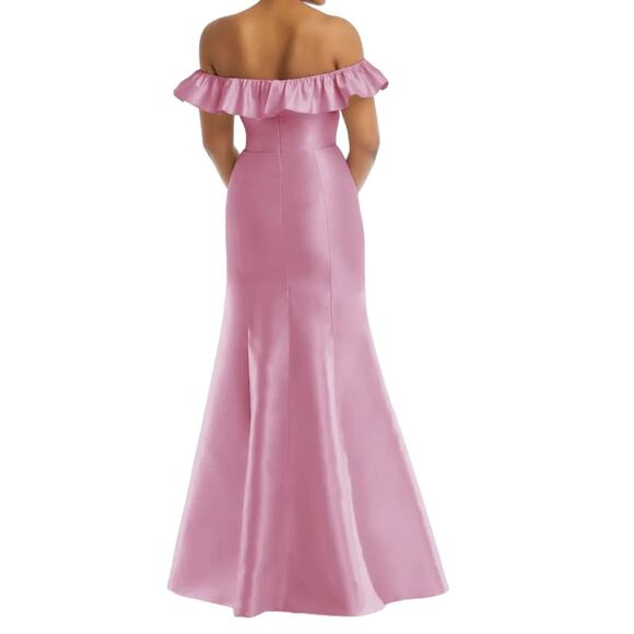 Alfred Sung dress D836 Off the Shoulder Ruffle Satin Trumpet Gown pink size 14 - Picture 7 of 8